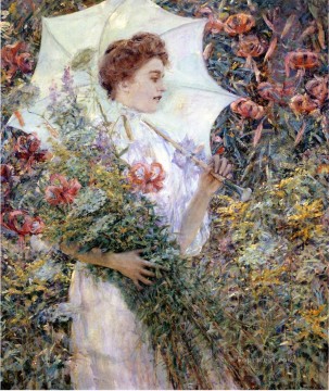 白い日傘の女性ロバート・リード Oil Paintings
